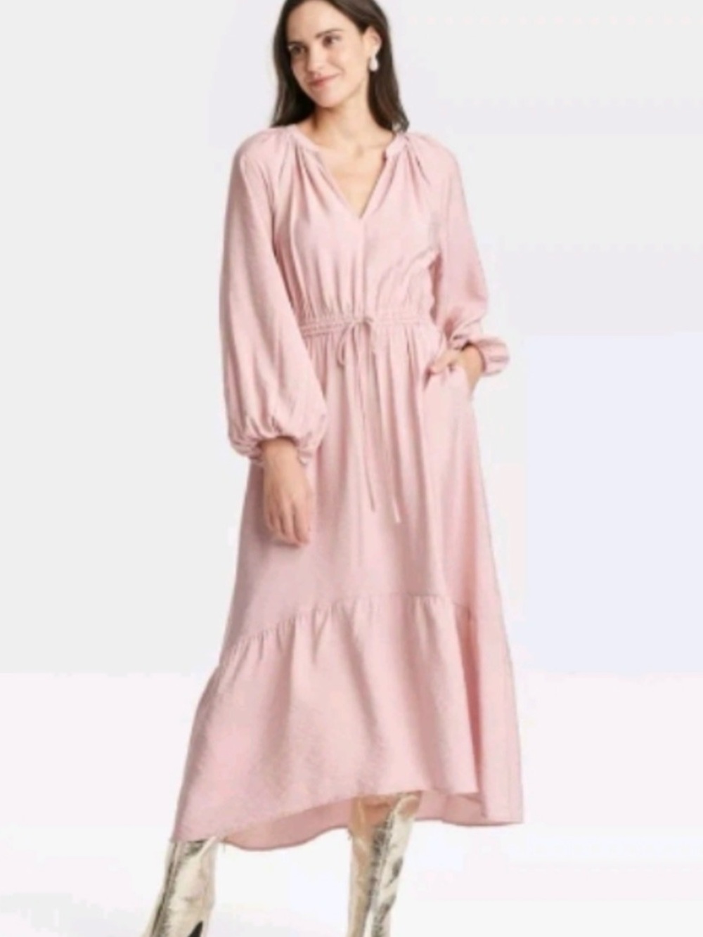 a new day Pink maxi Dress, Balloon Long Sleeve Tiered dress.